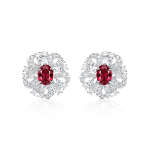 Luxurious Ruby Flower Earrings